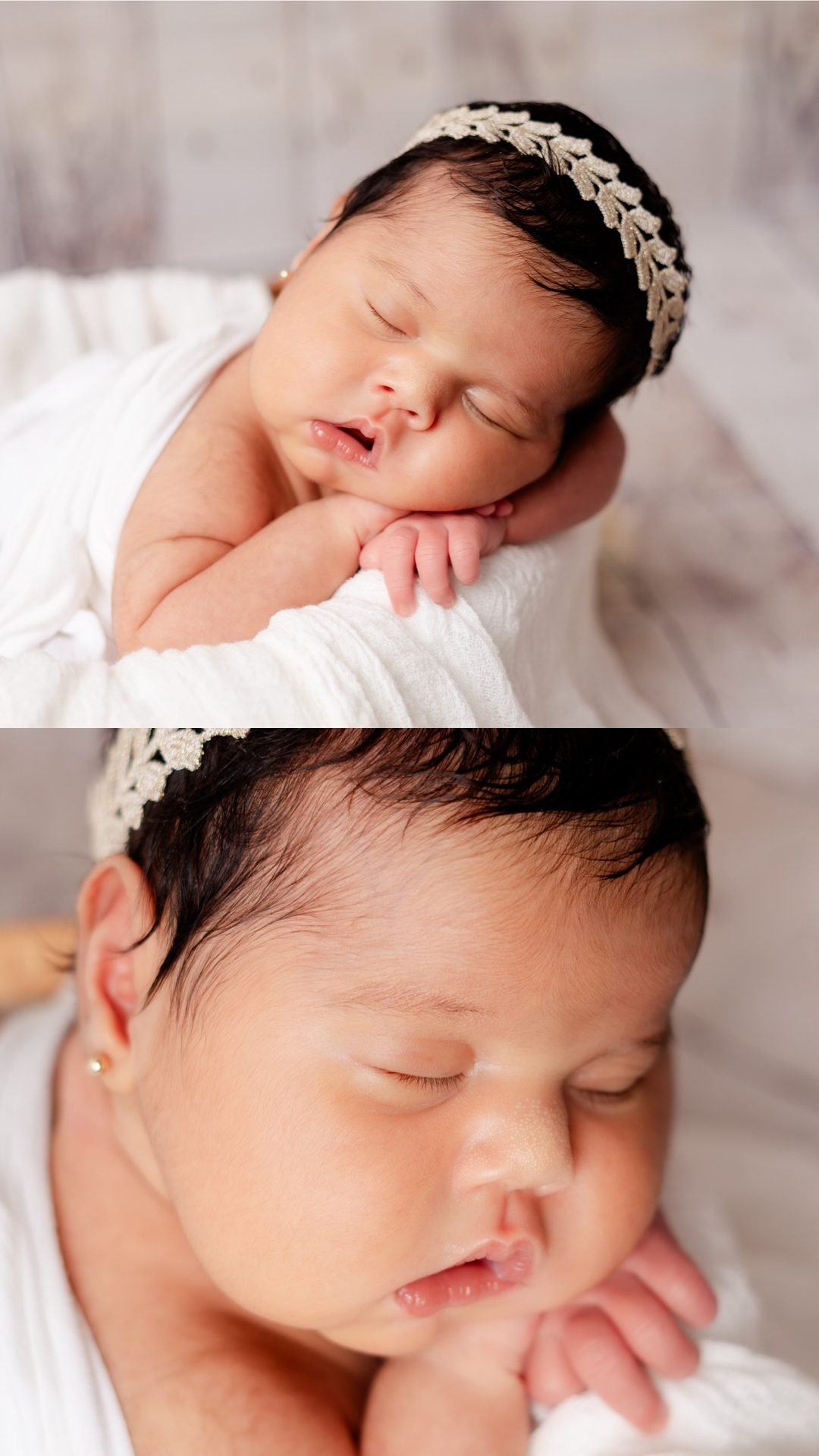 Primer plano de bebé dormida con diadema