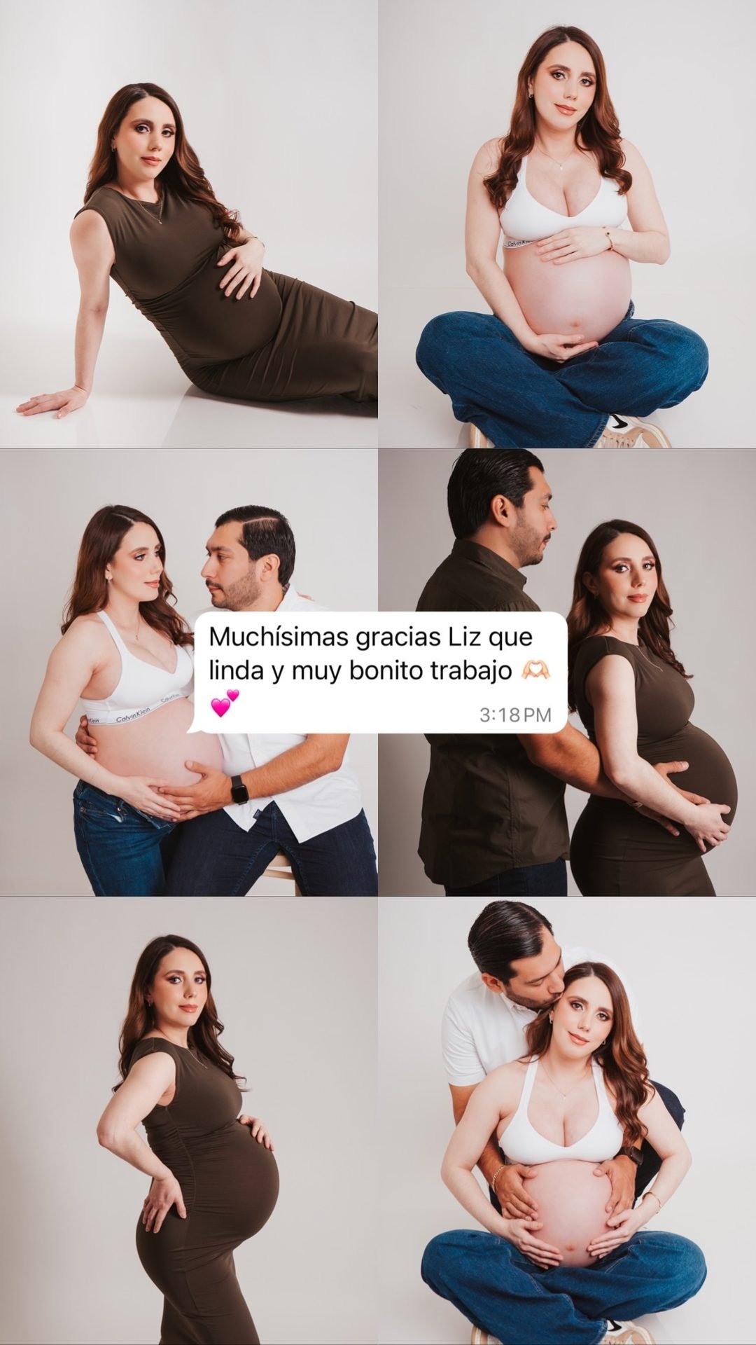 Sesión de embarazo en pareja, estudio con fondo gris