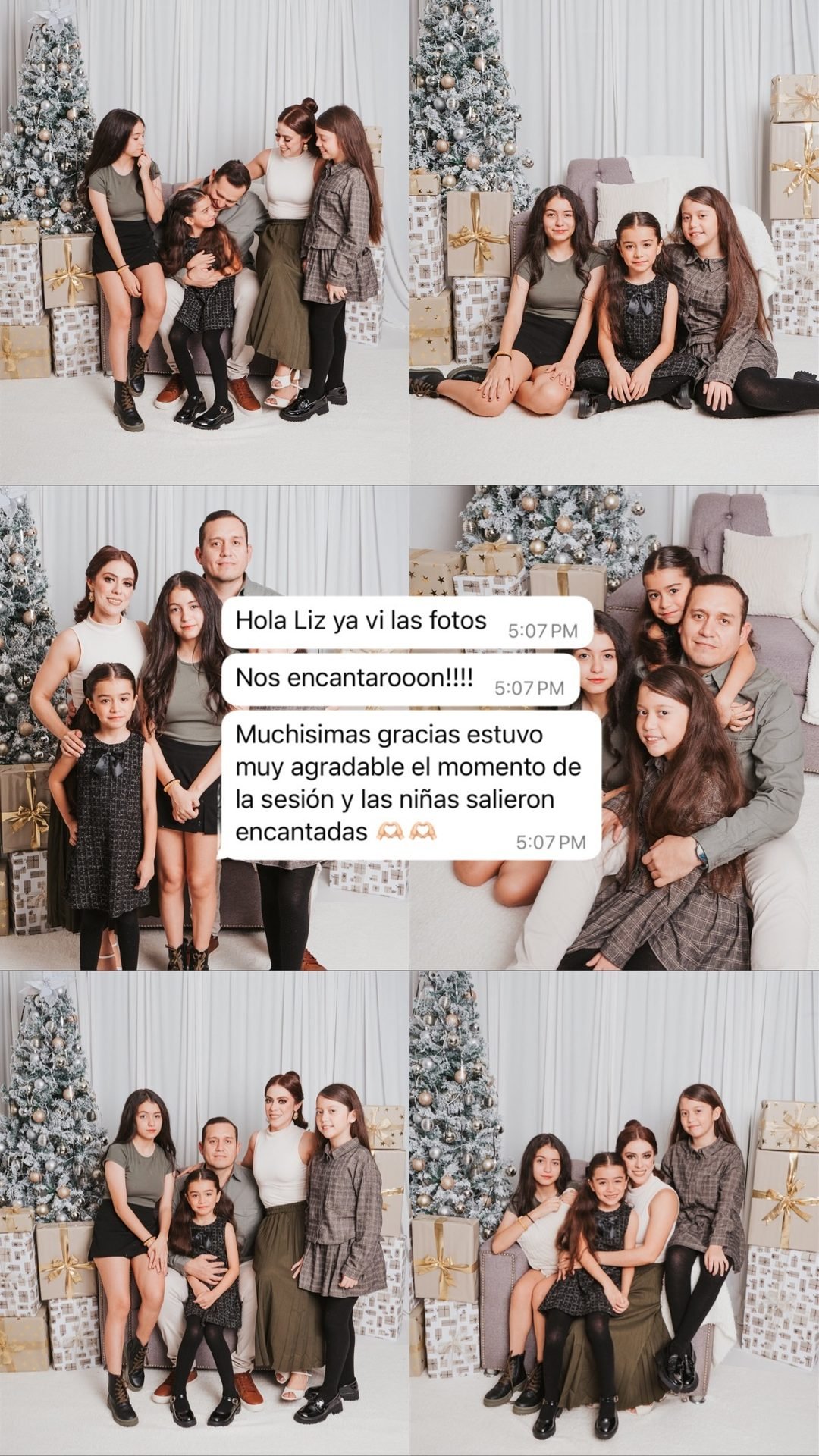Sesión familiar navideña de papá, mamá y sus tres hijas