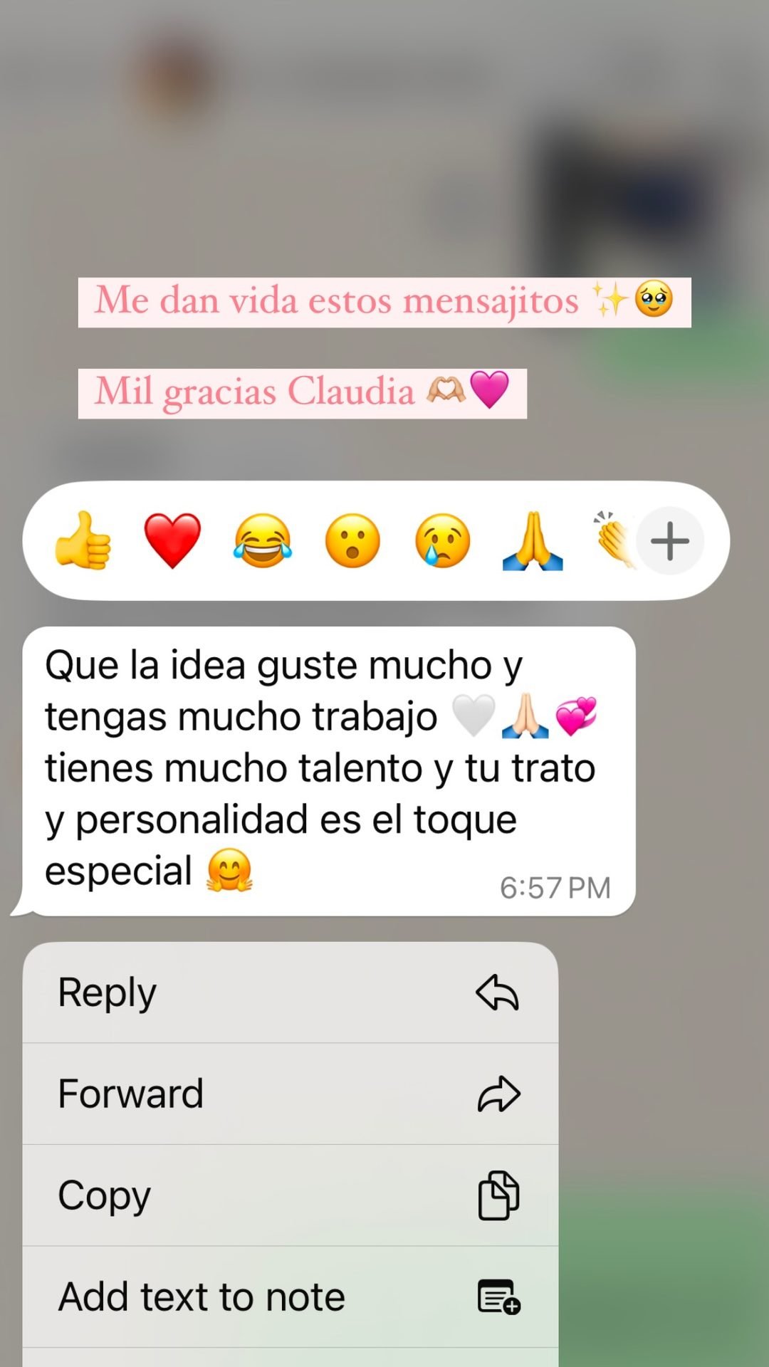 Mensaje de agradecimiento de una clienta