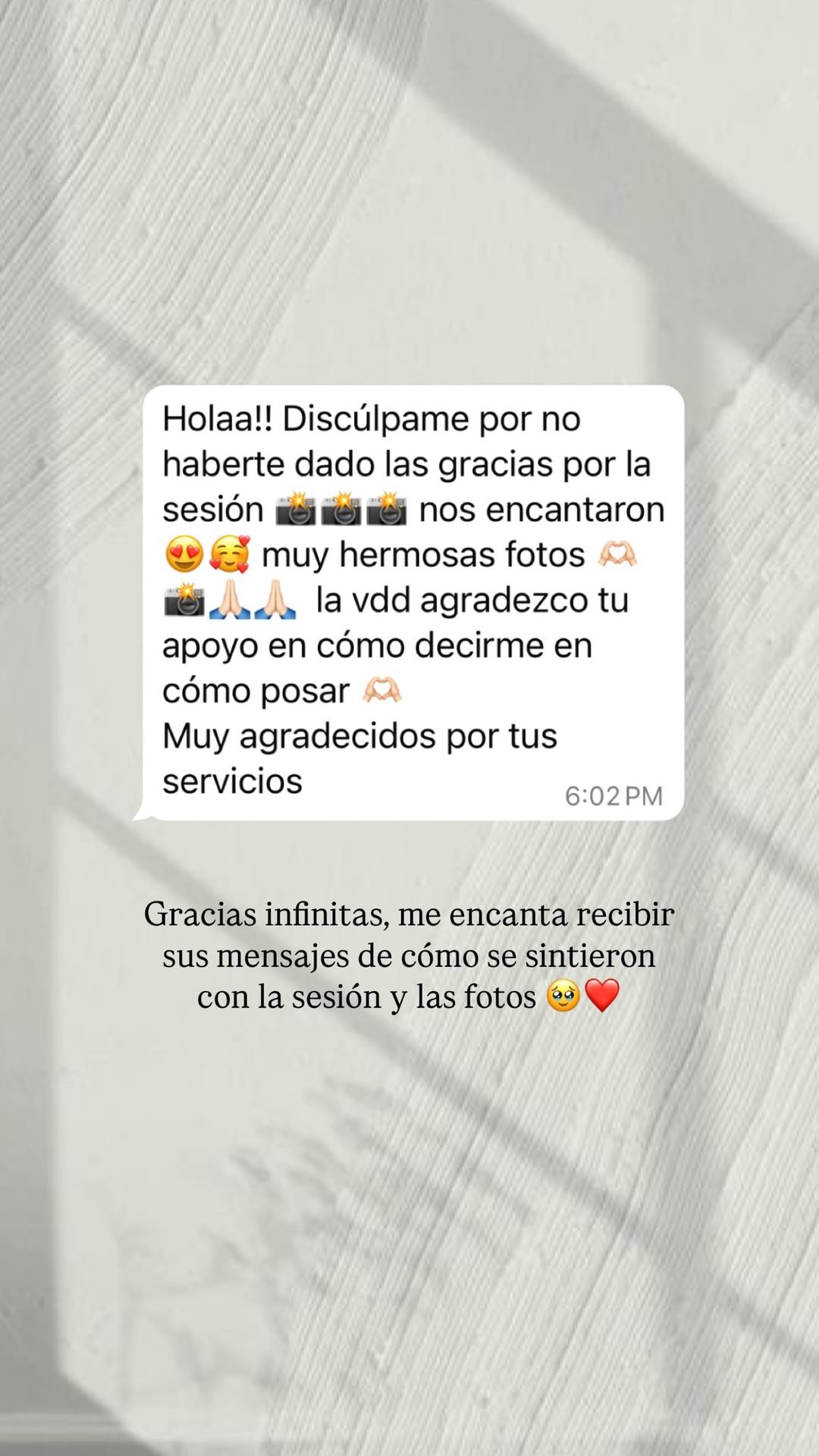 Mensaje de agradecimiento de una clienta