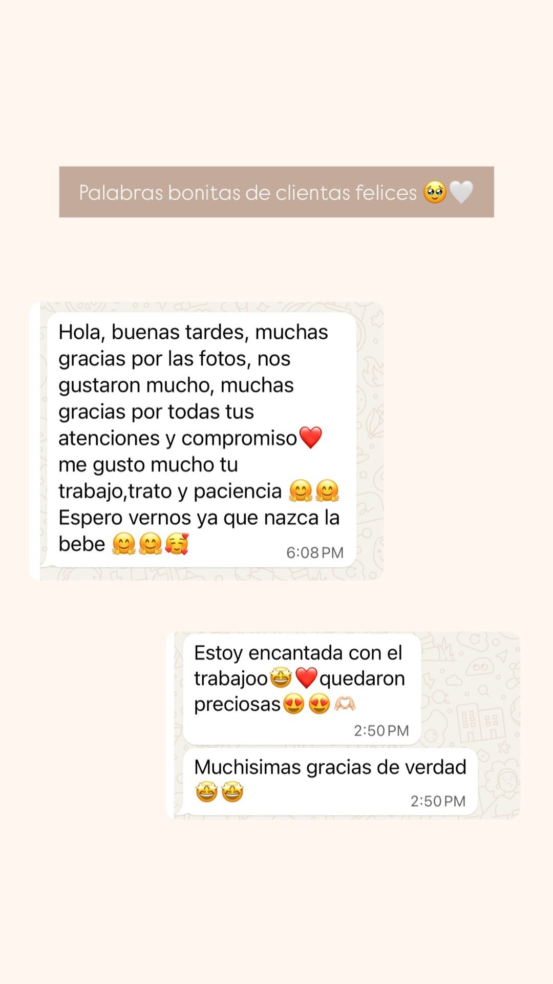 Palabras bonitas de clientas felices