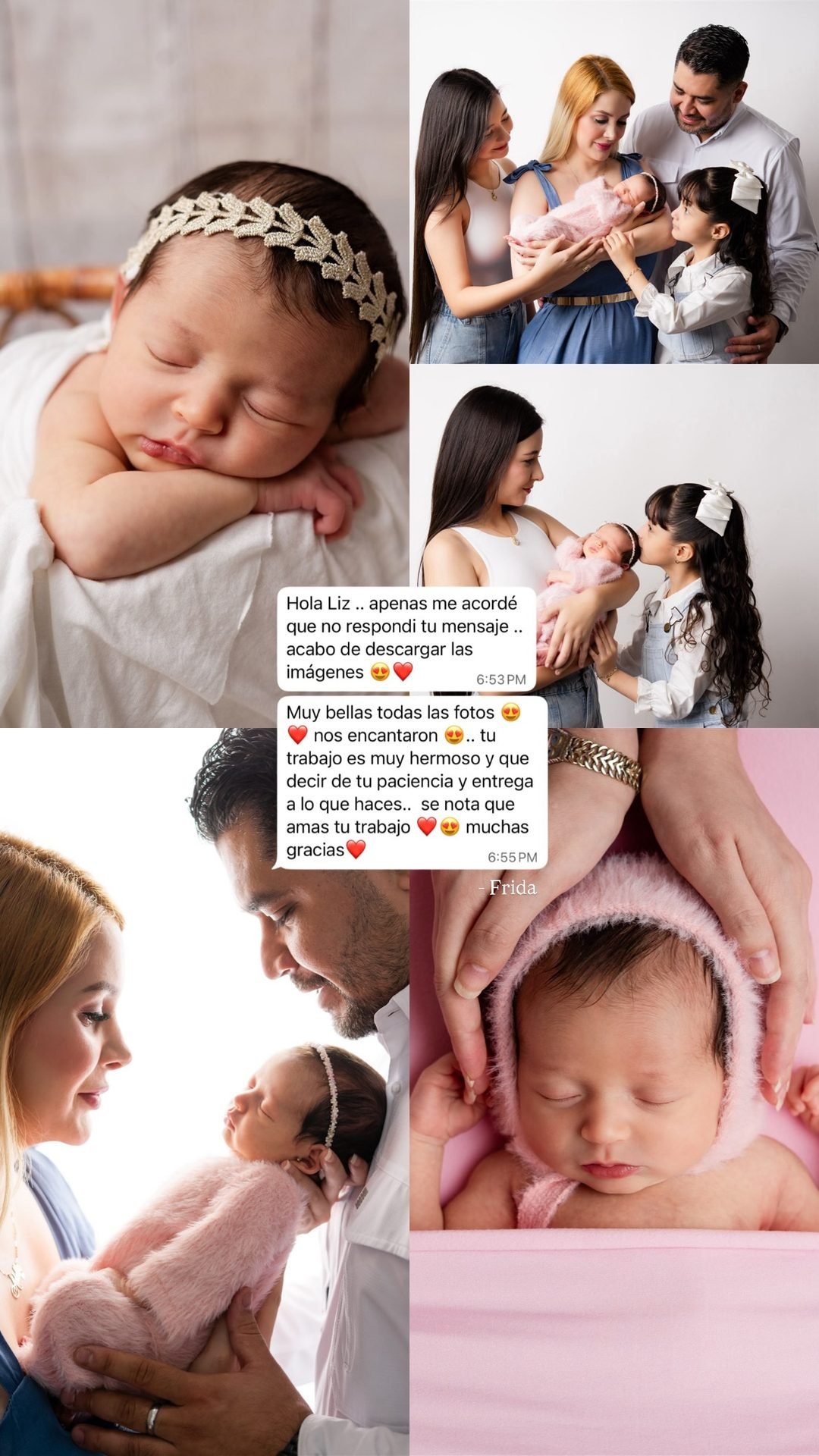 Sesión newborn de Frida: papá, mamá, su hija mayor y la bebé recién nacida