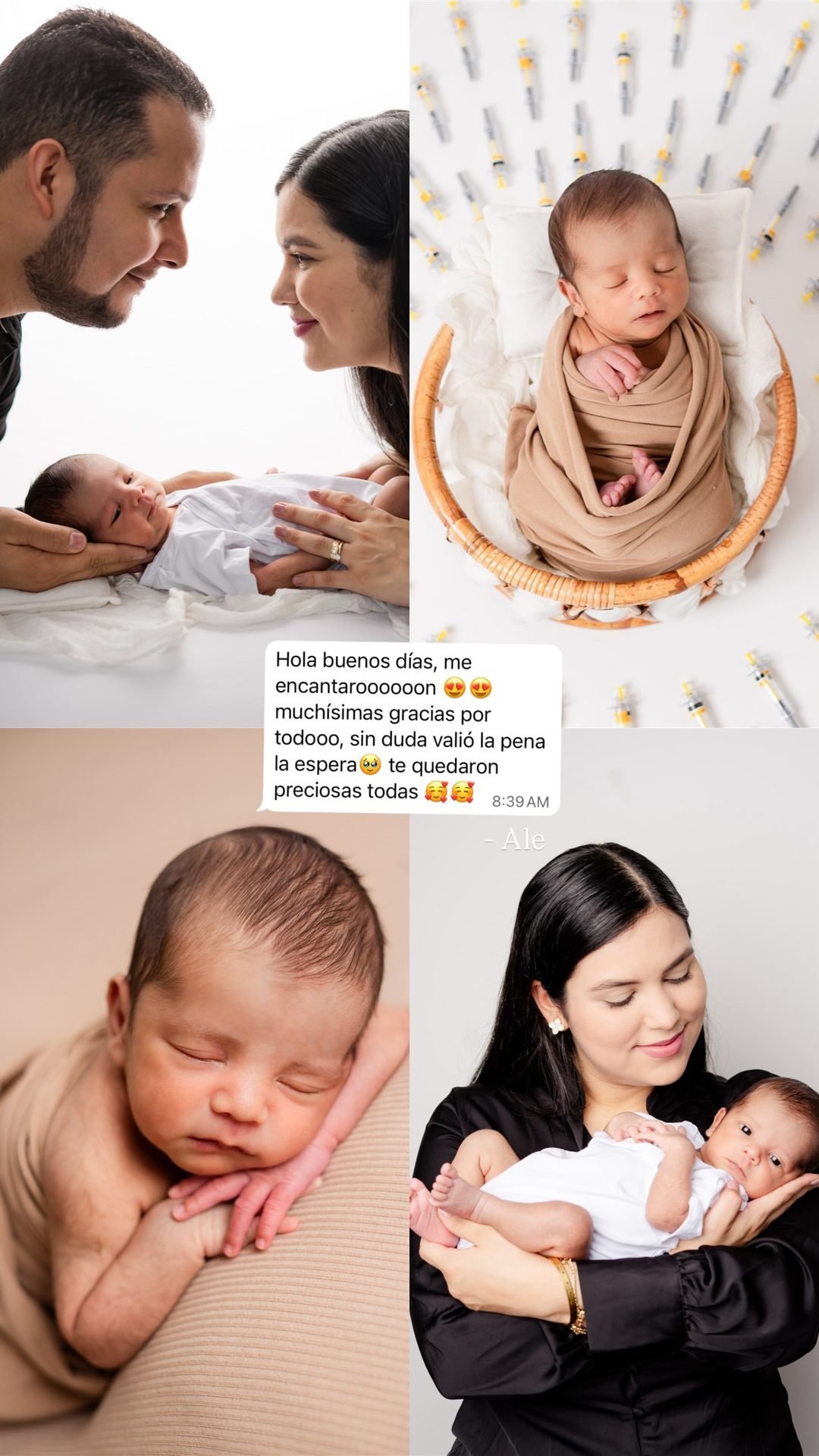 Sesión newborn de Ale, papás cargando a su bebé